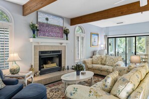TV, fireplace