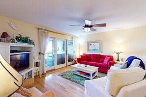 TV, DVD player, stereo