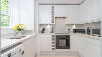 Apartment, 2 Bedrooms | Private kitchen | Fridge, microwave, oven, stovetop