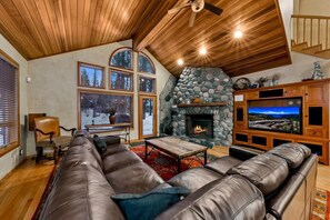Smart TV, fireplace, video games, DVD player