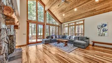 Smart TV, fireplace, video games, DVD player