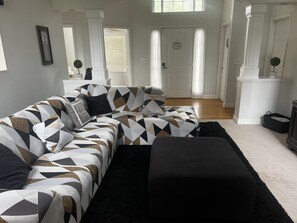 Smart TV, fireplace, video games, DVD player