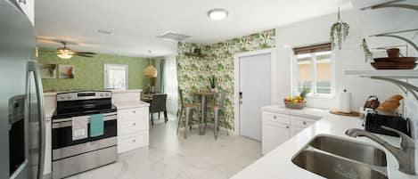 Refrigerador, microondas, horno y parrilla de estufa