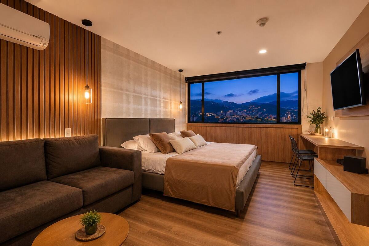 Suite estudio (1317) | Cortinas blackout, cunas gratuitas, wifi gratis y ropa de cama 