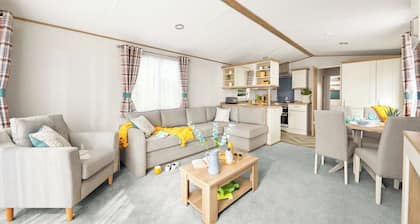 Stylish and modern 12ft-wide caravan with one double two one twin.