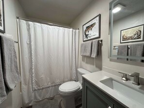 Bathtub, hair dryer, towels