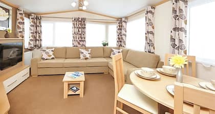 12ft-wide caravan with one double and one twin.