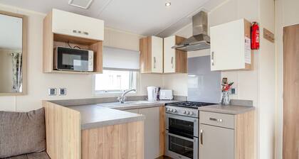 12ft-wide luxury caravan with one double and one twin.