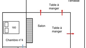 Plano de planta de un hotel con habitaciones identificadas, incluyendo comedor, cocina y baño.