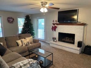 Smart TV, fireplace, DVD player, music library