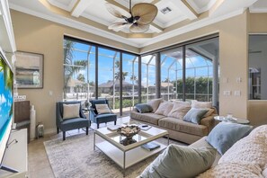 House, 5 Bedrooms | Living room | Smart TV - Woodbine Ct. 1870, Marco Island Vacation Rental 5 Bedroom Home by Redawning (Marco Island)