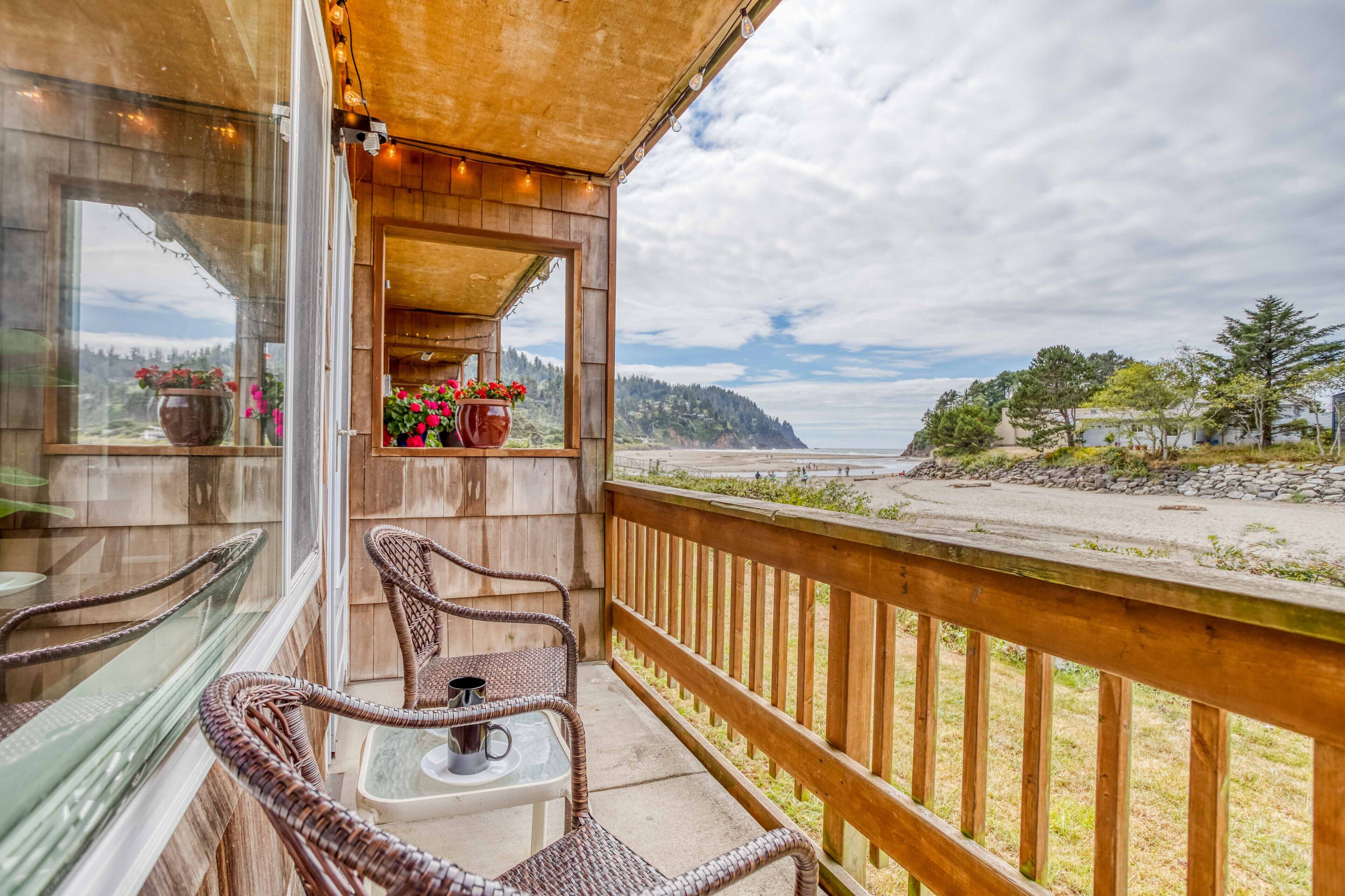 Updated Ground-Level Creekside Condo has Proposal Rock & Ocean Views, 2 Baths!