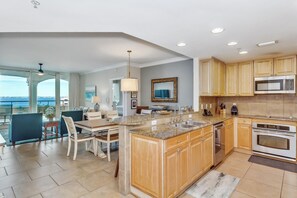 Microwave, dishwasher, coffee/tea maker, toaster