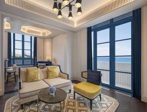 Suite, 1 King Bed, Ocean View | Living area | 55-inch LCD TV with cable channels