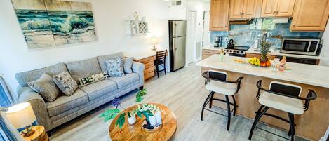 Smart TV, fireplace, DVD player