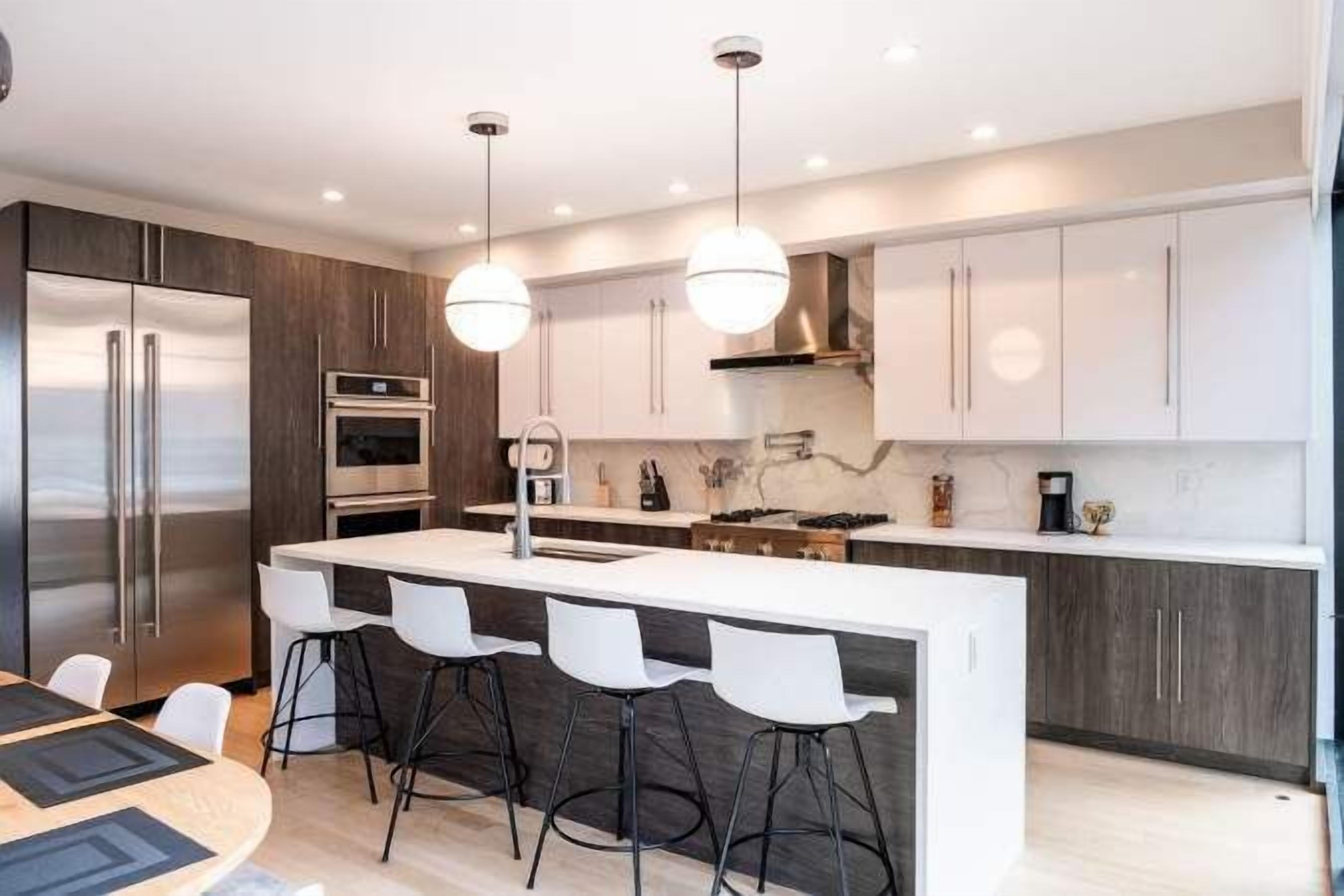 Fridge, coffee/tea maker, cookware/dishes/utensils