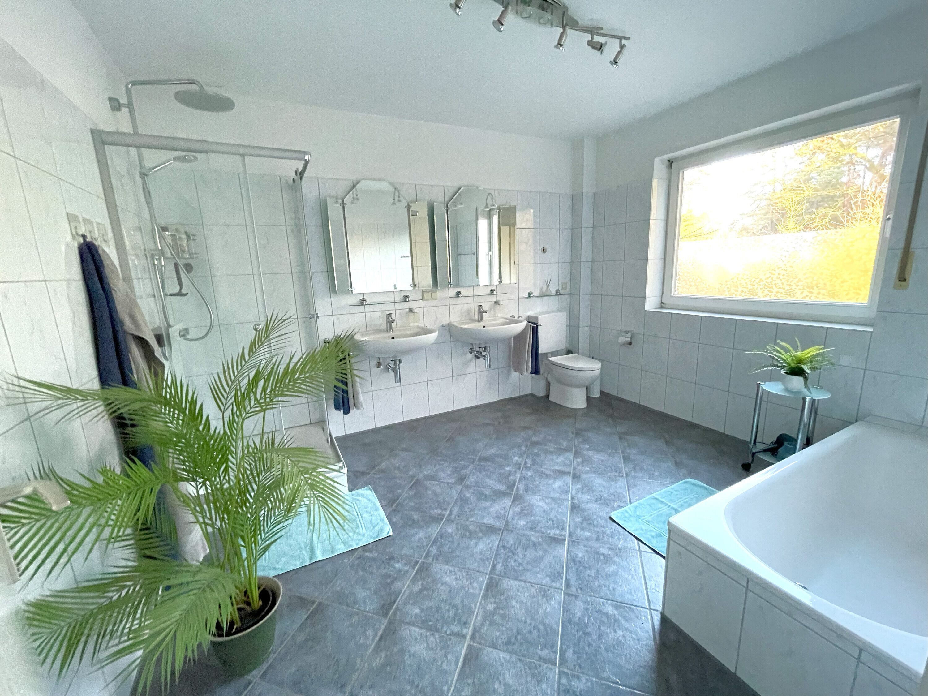 Bathtub, hair dryer, towels