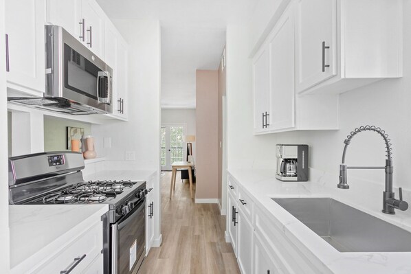 Fridge, microwave, oven, dishwasher