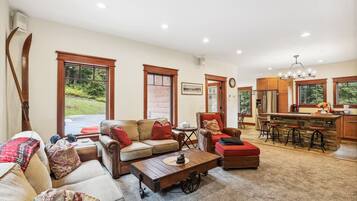 TV, fireplace, foosball