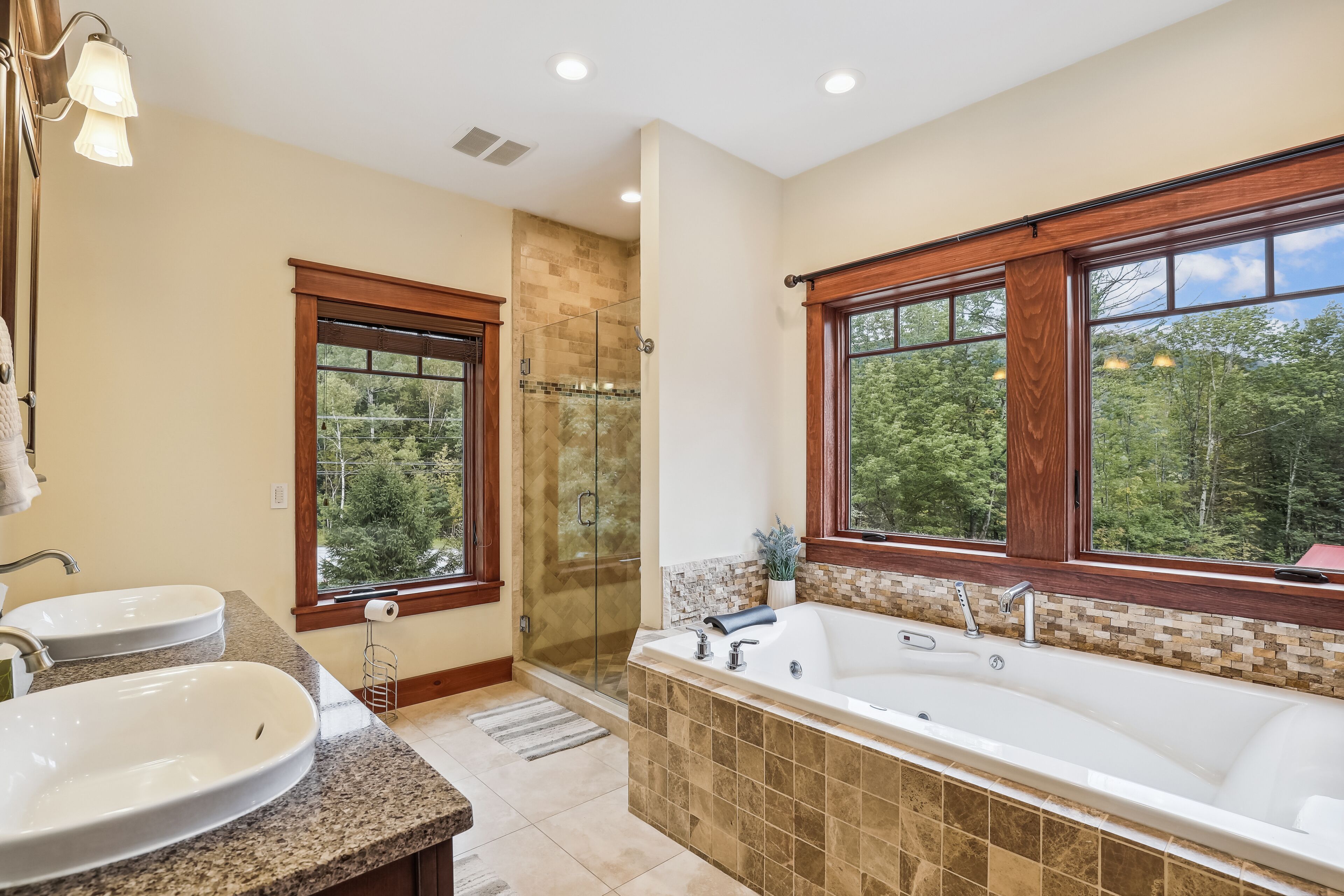 Shower, jetted tub, hair dryer