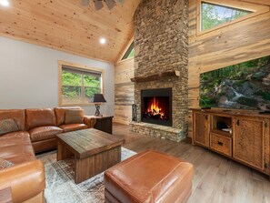 TV, fireplace, video games, foosball