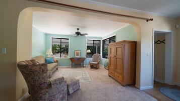 TV connectée, cheminée, livres