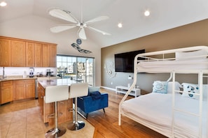 1 bedroom, iron/ironing board, travel crib, internet