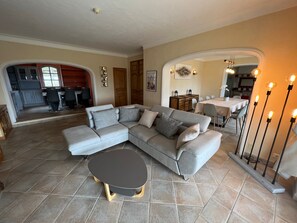 TV, fireplace, ping pong, books