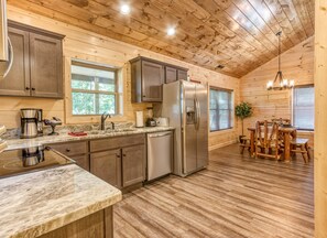 Fridge, microwave, oven, stovetop - Luxe Resort Family Cabin with Entertainment Room. (Pigeon Forge)