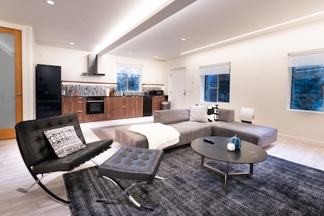 Smart TV. Modern Loft with Park Like Setting View