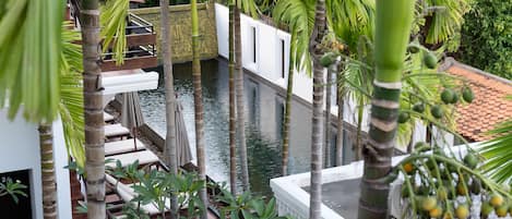 Piscina a l'aire lliure (horari: 09:00-21:00), para-sols i gandules