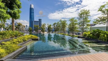 Outdoor pool, pool loungers