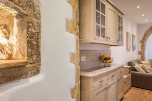 Classic Apartment | Private kitchen | Mini-fridge, microwave, oven, stovetop