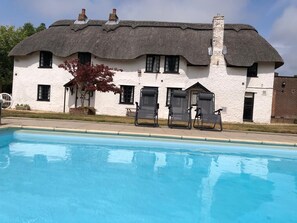 Luxury Cottage, Private Bathroom, Pool View (April Cottage) | Outdoor pool | Outdoor pool, a heated pool, sun loungers - April Cottage (Lymington)