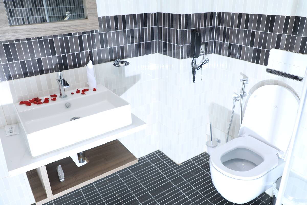 shower, free toiletries, hair dryer, bathrobes