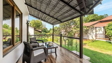 Garden View Cottage with Sit out | Egyptian cotton sheets, premium bedding, memory-foam beds, minibar