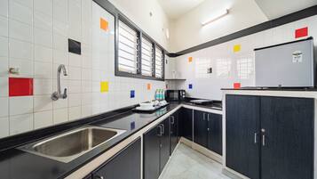 Mini-fridge, microwave, electric kettle, rice cooker