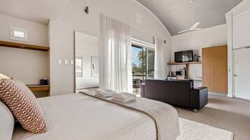 1 bedroom, desk, iron/ironing board, bed sheets