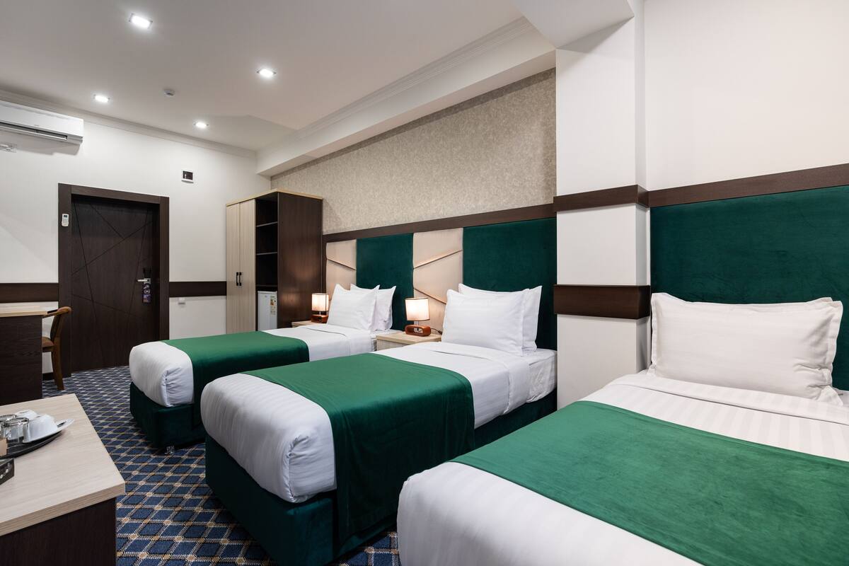 Premium bedding, down comforters, in-room safe, desk