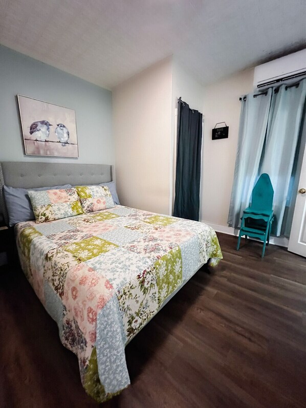 1 bedroom, desk, iron/ironing board, travel cot