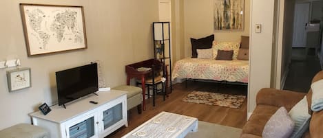 1 bedroom, desk, iron/ironing board, travel cot