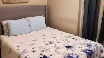 1 bedroom, desk, iron/ironing board, travel cot