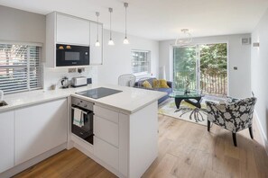 Leilighet – basic, 1 queensize-seng | Eget kjøkken | Kjøleskap, mikrobølgeovn, ovn og kokeplater