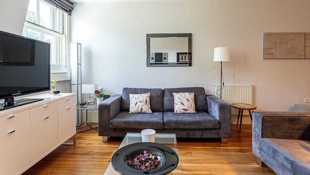 Basic Apartment, Multiple Beds | Living area | TV - Holborn Flat With Green Views (London)