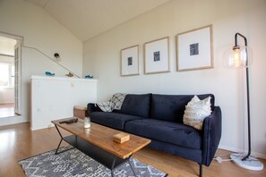 TV connectée, cheminée, livres, chaîne hi-fi