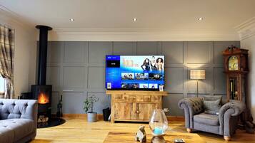 Smart TV, lareira, console de videogame, DVD player