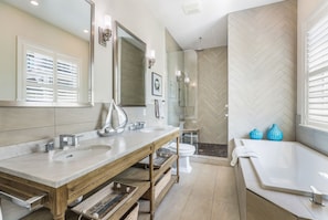 Bathtub, hair dryer, towels