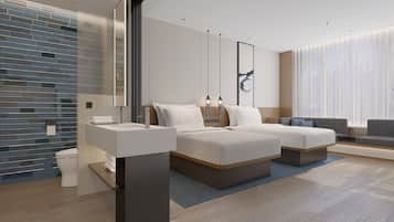 Premium Room, 2 Double Beds | 1 bedroom, desk, laptop workspace, soundproofing