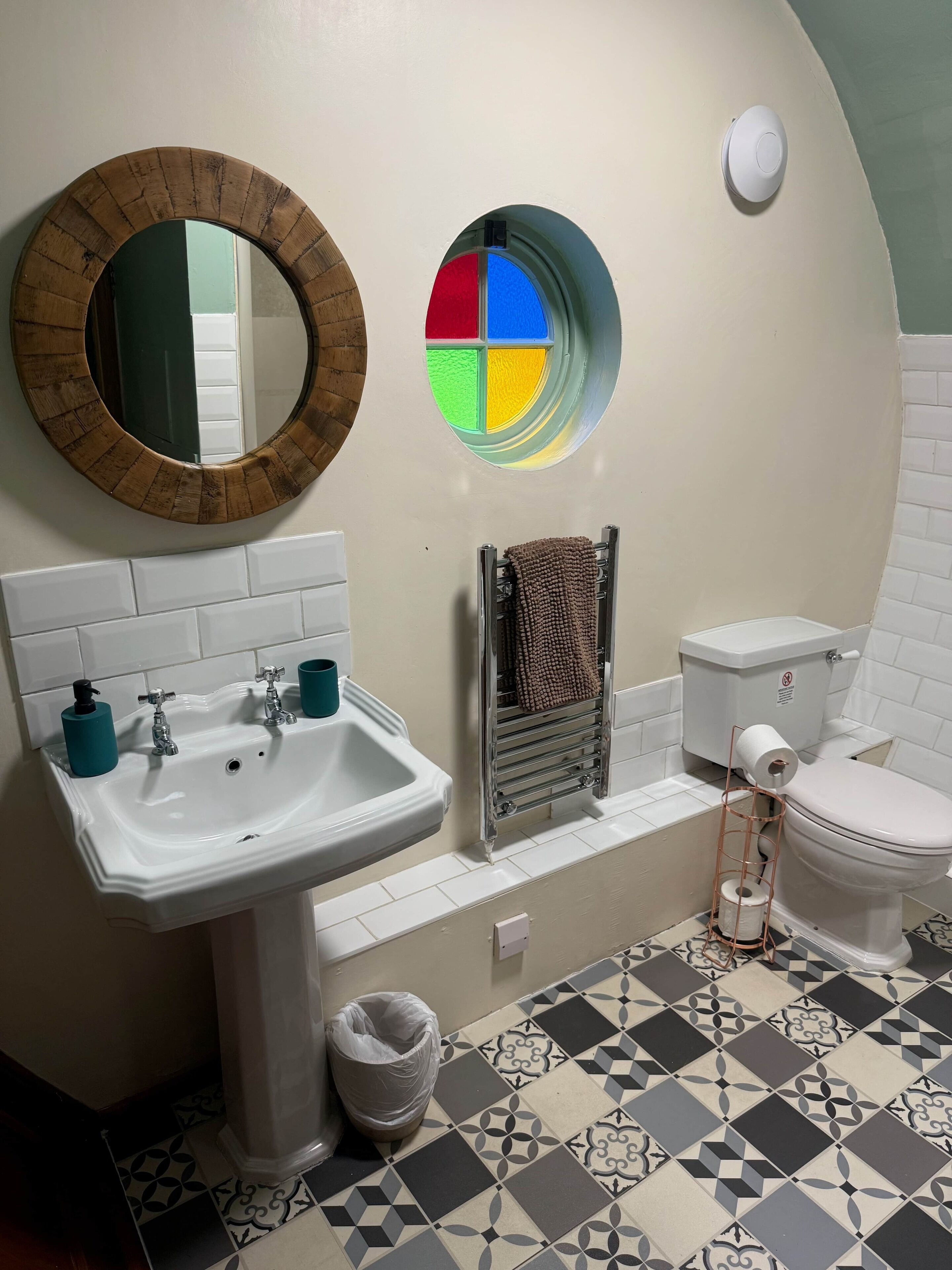 Shower, hair dryer, towels, toilet paper