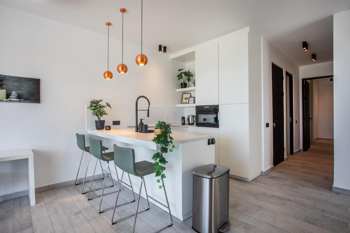 deluxe apartment | private kitchen | full-sized fridge, microwave, oven, stovetop